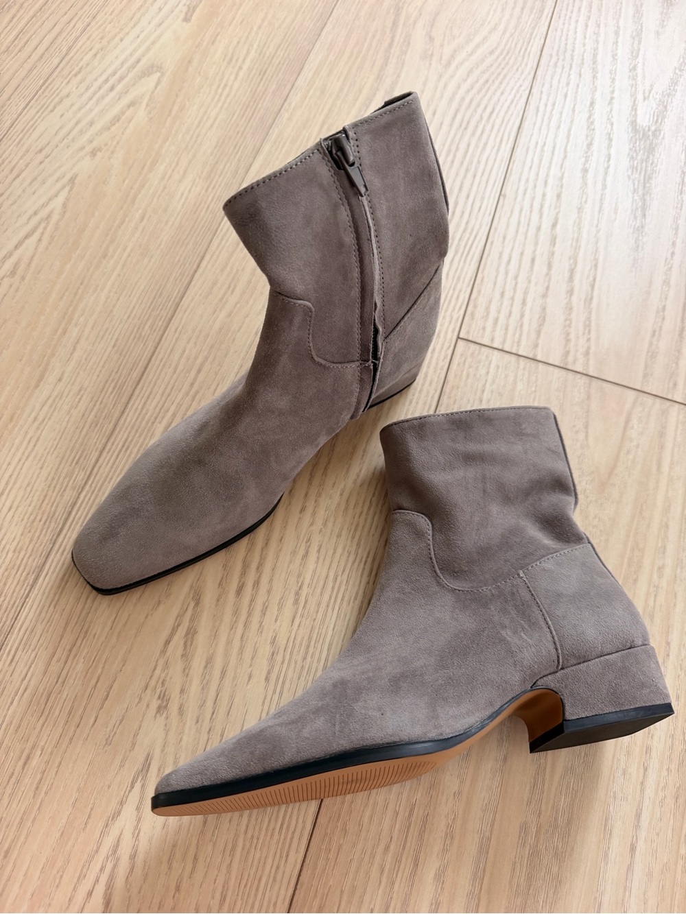 Steve Madden Women’s Taupe Gray Suede Ankle Boots with Side Zipper